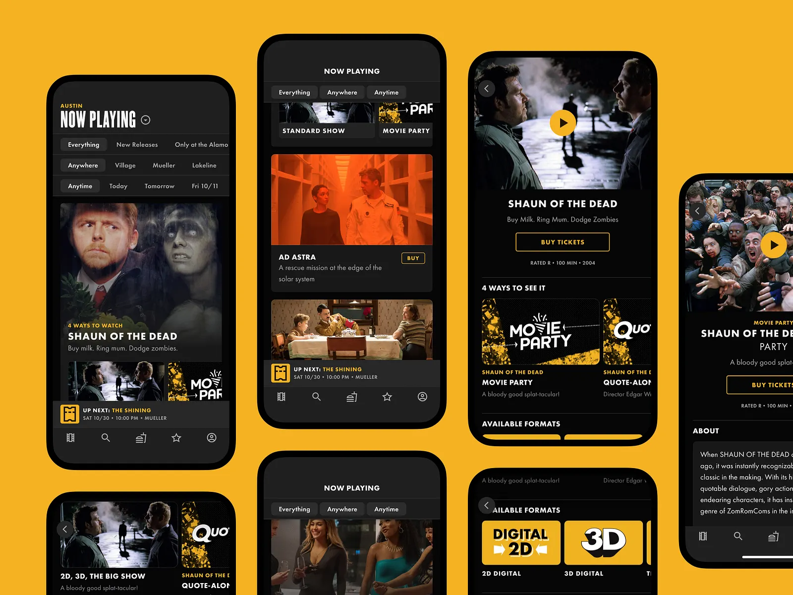 Alamo Drafthouse Mobile App v2 — Now Playing and film detail screens
