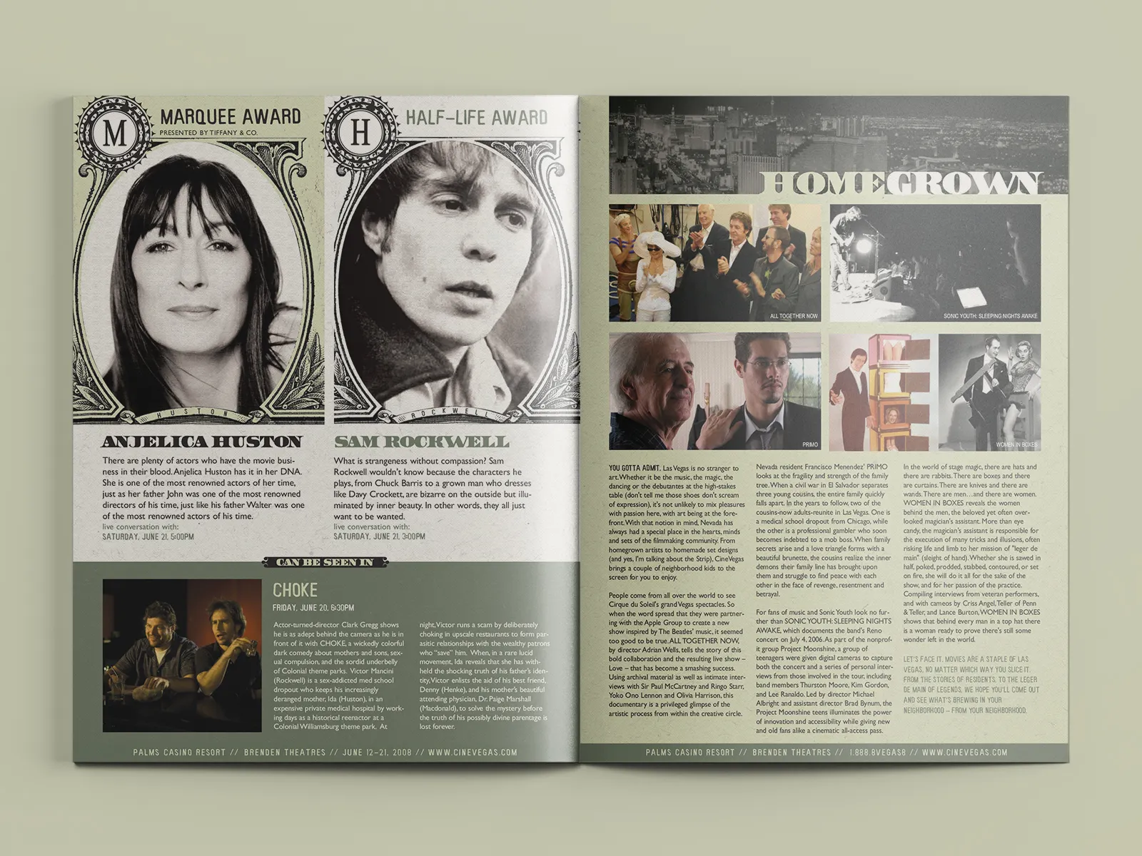 Interior layout — editorial and listings sharing the same grid, designed for quick scanning between screenings.