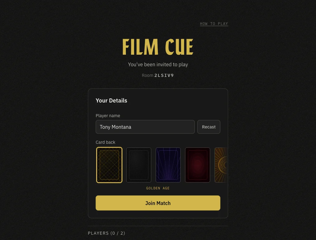 Invitee landing page — what your opponent sees when they follow the match link.