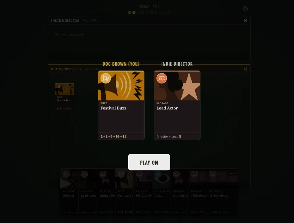 Reveal overlay after the first pick — your opponent's choice surfaces before the hand passes.